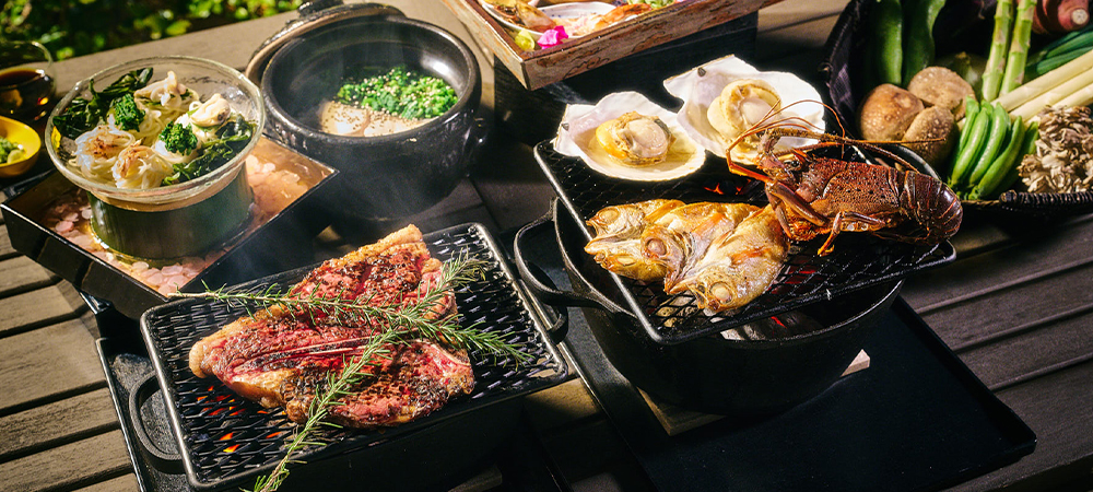 日本料理「さくら」テラス限定活伊勢海老やTボーンステーキを味わう炭火焼ペアコース